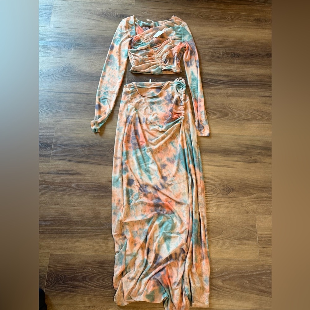 Free People Tie-Dye Long Sleeve Top and Maxi Skirt Set